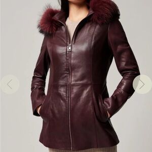 OVERLAND GOATSKIN LEATHER ANORAK COAT WITH FINNISH FOX FUR DETACHABLE HOOD SZ S